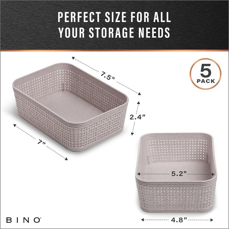 BINO | Woven Plastic Basket | XS (Natural Grey), 5-Pack