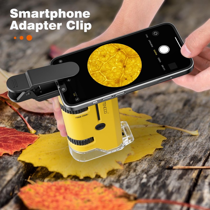 100x-250x Pocket Microscope for Kids Adults, Protable Handheld Miniscope, Mini