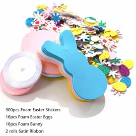 HERZWILD Easter Foam Craft Kit Easter Foam Egg Craft Spring Craft Kit Easter Foam Stickers Set Easter Decorations for Easter Party Favor Easter Crafts Supplies (Colorful Bunny+Eggs)
