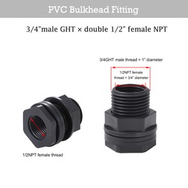 Walkinginrain Garden Hose Bulkhead Fitting with Plug, Dual 1/2" Female NPT x 3/4" Male GHT (Garden Hose Thread) Bulkhead Tank Fitting for Rain Barrels, Aquariums (10 Pack)