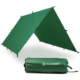 AquaQuest Guide Camping Tarp - Ultralight Tent Cover or Rain Fly - Waterproof Camping Gear Must Haves for Hiking, Hammock, Bivy & Survival, 10 x 10 ft, Forester Green