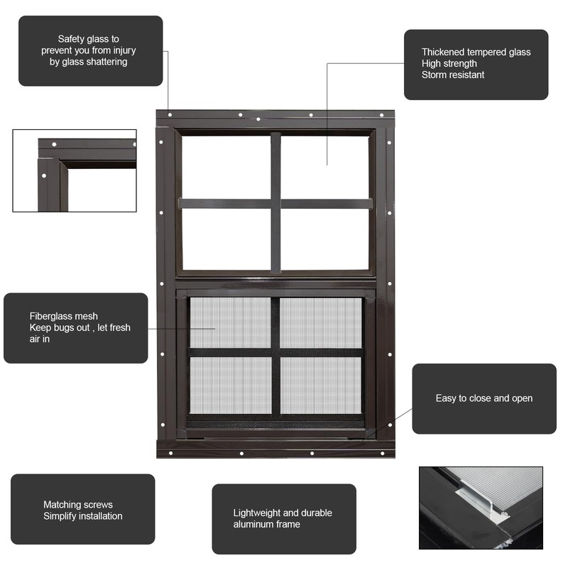 NeatiEase 2 Pack Shed Windows with Black Frame, 12x 18