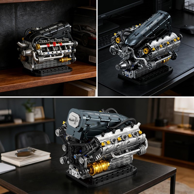 Reobrix V6 Mechanical Engine Model Building Kit for Adults, 1268