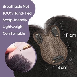 S-noilite Toupees for Women with Side Fringe 8 x 11 cm - 100% Real Hair Topper Hair Extensions Real Hair Women's Hair Thickening #1B Natural Black 21 g