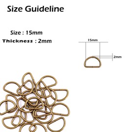 Trimming Shop 10 Pcs 15mm Non Welded Metal D Ring Clasps Heavy Duty for Handbag Webbing Purse Dog Collars Belt DIY Projects Antique Brass