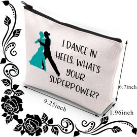 PLITI Ballroom Dancer Gift Ballroom Dance Teacher Makeup Bag i Dance in Heels What's Your Superpower Dancing Zipper Pouch(Dance Heels superpowerU)