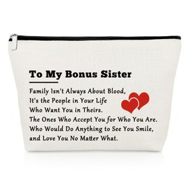 Bonus Sister Birthday Gifts Makeup Bag Sister Gifts for Unbiological Sister Cosmetic Bag Bonus Sister Gifts Wedding Gifts for Sister Friendship Gifts Sister in Law Gifts Christmas Travel Pouch