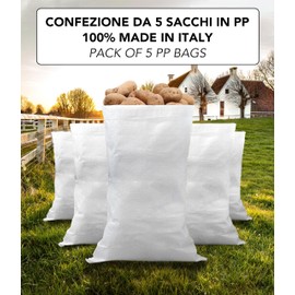 IPEA 5 x Extra Heavy Duty Polypropylene Garden and Dirt Bags - 105 x 55cm - Multipurpose Bags for Packaging, Vegetables, Sand, Rubble DIY - Container for Items - White