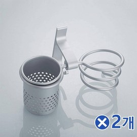 Wall-Mounted Bathroom Hair Dryer Holder with Accessory Hooks Silver (2-Pack)