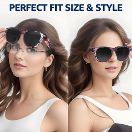 Myiaur Polarised Women's Sunglasses for Glasses Wearers UV400 with UV Protection TR90 Frame Lightweight, a04 floral frame gray lens