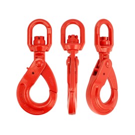 QWORK Grade 80 Drop Forged Steel Swivel Self-Locking Hook, Safety Hook, 11000 lbs Hoisting Hook, Drop Forged Strong Lock Hook, Large Swivel Eyes 1/2" Trade, Painted Finish