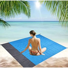 otcahzch Sandfree Beach Blanket, Large Sandproof Waterproof Beach Mat, Lightweight Beach Mat with 4 Stakes and 1 Bag, Portable Sandproof Mat for Travel, Camping, Hiking(79"× 55",Blue)…