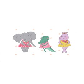 Ambesonne Hippo Pencil Pen Holder, Hippo Elephant and Crocodile Girls with Closed Eyes Standing in Polka Dot Dresses, Printed Ceramic Pencil Pen Holder for Desk Office Accessory, Multicolor
