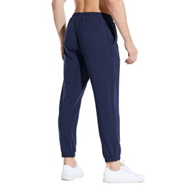 BALEAF Pantalones de algodón para hombre, para correr, casuales, tobilleros, ligeros, Azul marino/flor y brillo, Small