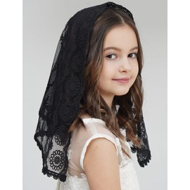 Leimandy Veil for Girls Catholic Chapel Veil for Mass Catholic Mantilla F06 (black veil)