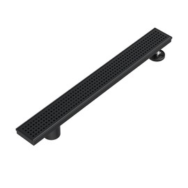 Neodrain 24-Inch Offset Side Outlet Linear Shower Drain with Quadrato Pattern Grate Cover, 304 Stainless Steel Rectangle Shower Floor Drain, with Leveling Foot, Hair Strainer Catcher, Matte Black