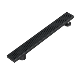 Neodrain 24-Inch Offset Side Outlet Linear Shower Drain with Quadrato Pattern Grate Cover, 304 Stainless Steel Rectangle Shower Floor Drain, with Leveling Foot, Hair Strainer Catcher, Matte Black