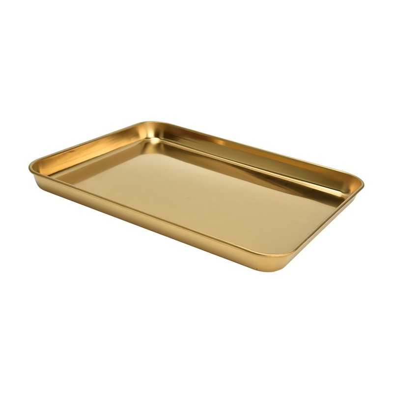 Stainless Steel Rectangular Tray Flat Bottom Plate Restaurant Home Golden