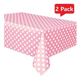 Royal7 2 Pack Pink Polka Dot Plastic Rectangle Tablecloth 54"x108"