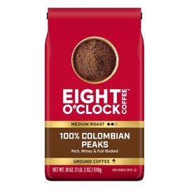 Eight O'Clock Coffee 100% Arabica Colombian Peaks, Medium Roast, Ground Coffee, Kosher Certified, 18 Ounce (Pack of 1)