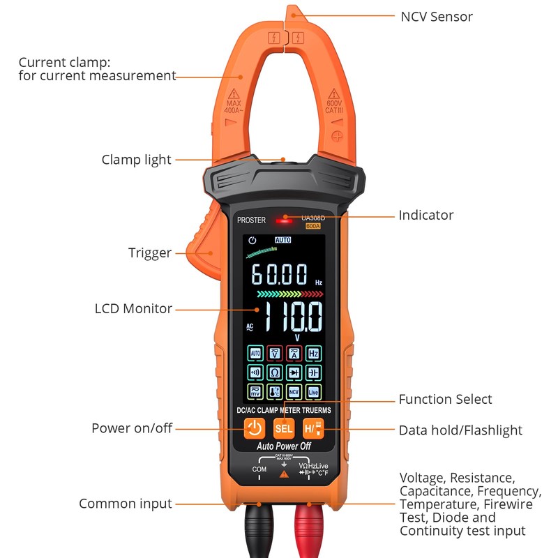 Proster Digital Clamp Meter - 600A DC AC Current 600V