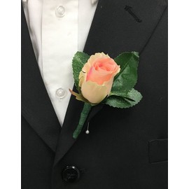 Angel Isabella Boutonniere - Peach Pink Rose Foam Baby Breath with Pin for Prom, Party, Wedding