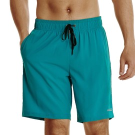 HOdo Mens Swim Trunks with Mesh Liner 9" Quick Dry Swim Shorts Bathing Suits for Men Swimwear Board Shorts wiht Pockets Peacock Green L