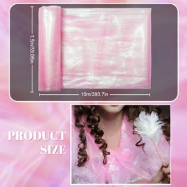 Ganeen 11 Yard Iridescent Fabric Organza Fabric Sheer 59 Inches Wide Rainbow Laser Gradient Lace Holographic Gauze for DIY Dress Curtain Costume Background Wedding Party Home (Pink)