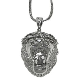 Bling Cartel Lion Head King Size Chunky Iced Pendant Silver Tone 36 Inch Franco Chain Hip Hop Necklace