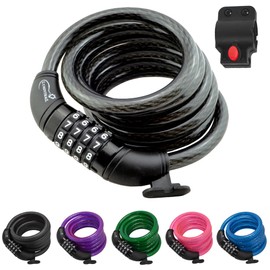 Lumintrail Combination Bike and Scooter Lock Cable - 4ft Bike Locks Heavy Duty Anti Theft with Combinations - Bike Cable Lock Combination with Mounting Bracket (1 Pack, Black)