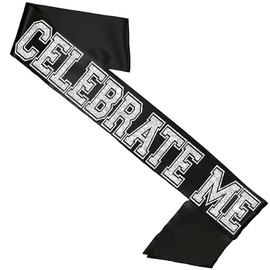 Birthday Sash Black - Silver Sparkle CELEBRATE ME Black PREMIUM GRADE SATIN Sash - Retirement, Bachelor Party Banner (ClbrtMe) SLV/BLK