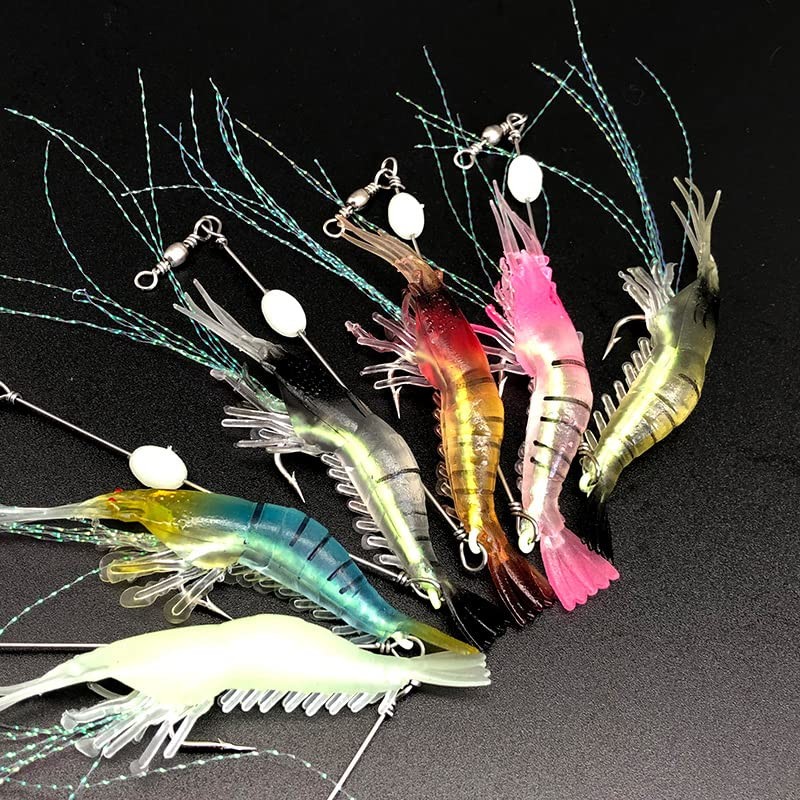 AIMALL 6PCS Soft Plastic Fishing Lures Tackle Prawn Shrimp, Glow