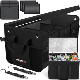 FORTEM Trunk Organizer with Cooler For SUV Car Organizer and Storage, Collapsible Multi-Compartment, Perfect Christmas Gifts For Men, Women, 1680D Oxford, Non Slip Bottom, Straps, Soft Cover 110L