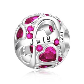 PHRUKAR July Birthstone Charm for Charm Bracelet, 925 Sterling Silver Infinity Love Heart Bead Charm for Bracelet and Necklace, Happy Birthday Mother's day Christmas Jewelry Gifts for Women