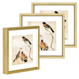 BKABOT 4x4 Picture Frame, Brass Metal Photo Frames with HD Glass, Fits 3x3 with Mat or 4 x 4 without Mat, Display for Wall and Table, 3 Pack