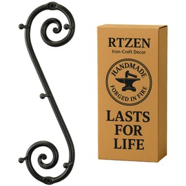 RTZEN Farmhouse Small Key Holder for Wall - Handcrafted Swirl Decorative 5 Key Hooks for Home Entryway - Wrought Iron Wall Mount Rack Purse Coat and Leash Holder or Organizer (Vertical Black)