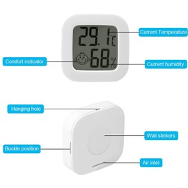 Flintronic Mini LCD Thermometer, Digital Indoor Hygrometer, Hygrometer, Wireless Humidity Meter for Baby Room, Living Room, Office, Greenhouse (White)