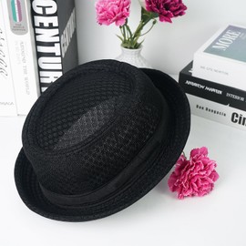 Luwint Cute Fedora Hat - Lightweight Breathable Mesh Crushable Roll Up Short Brim Bowler Derby Cap (Black)