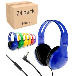 Eduvy Bulk Headphones for Classroom with Microphone, Heavy-Duty School Pack Wired Headphones for Students. Teacher Must Haves Supplies from Elementary to College (24 Pack Mixed Color)