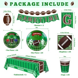 OHOME Football Party Decorations - Superbowl Party Decorations 2025 - Serve 24 - Football Plates Tablecloth Napkins Cups Banner | SuperBowl Party Supplies Favors,Football Accessories Birthday Decor