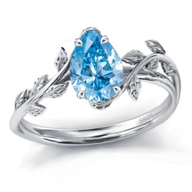Wasee December Birthstone Ring 925 Sterling Silver Blue Topaz Ring Pear Shaped Leaf Promise Ring for Her Birthday Anniversary Mother's Day Jewelry Gifts for Women,Ring Size 8
