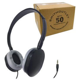 SmithOutlet 50 Pack Class Set Headphones in Bulk for School, Classroom, Student Testing, Library, Computer Labs | Model SG-ID55-50 Black | Wired 3.5 MM Jack Connectivity
