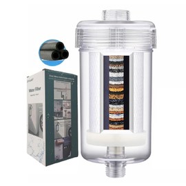 ZHYUUAX 1 Micron High Density Washing Machine Water Filter, Visible Washer Water Filter System, 99.5% Removal of Chlorine Fluoride, Heavy Metals, Odor, Impede Scale, Relieve Dry Skin ACF Shower Filter