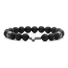 Balaijor Fashion Sideway Cross Bead Bracelet Tiger Eye Lava Rock Onyx Stone Adjustable Bracelet(HSY)
