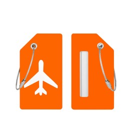 2 Pack Silicone Luggage Tag for Suitcases with Stainless Loop with Name ID Card Perfect to Quickly Spot Baggage Handbag Luggage Travel Suitcase (Orange)