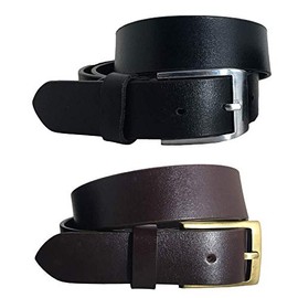 BRADLEY CROMPTON Men's (Set of 2) Twins Pack Multipack Full Genuine Leather Grain Leasure Leisure Formal Belt, Black & Brown