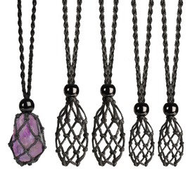 weryerker 4 PCS Crystal Cage Necklace Cord Empty Holder Replacement Hand-Woven Cord with Adjustable Length L and M Size (Black)
