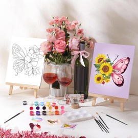 Dinifee 2 Pack Pre Drawn Canvas for Painting for Adults Sip and Paint Kit for Couple 8" x 10" Stretched Pre Printed Canvas for Couples Date Night Valentine Party (Vivid Butterfly)