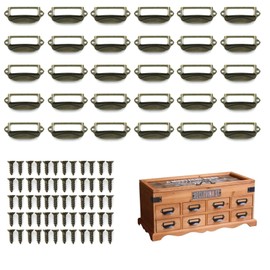mongtsamz Pack of 30 Pull Handles Label Holder Handles - Vintage Card Holder Label Holder Labels for Drawer in Pharmacist Cabinet Filing Cabinet Office Drawer Cabinet 70 x 30 mm with Screws