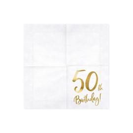 Servietten 50. Geburtstag 33x33 cm 3-lagig 20 Stück Papierservietten Servierten für Geburtstag und Party weiß Gold Bedruckt